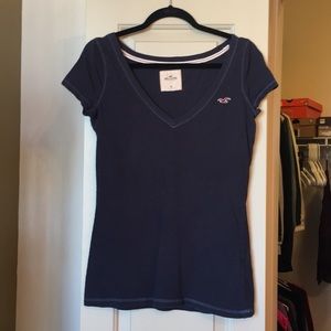 Hollister Navy Blue V-neck T Shirt